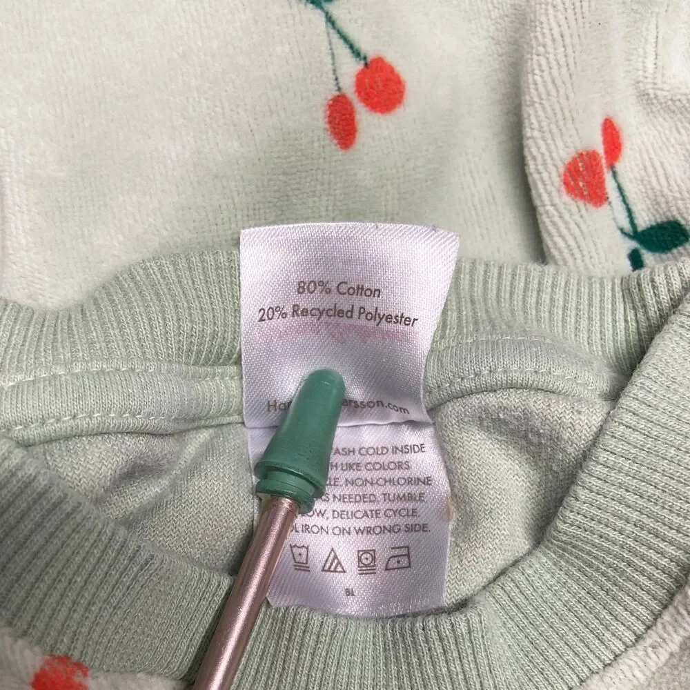 Hanna Andersson Sweatpants & Top Size 3T Green Cherry Print Velour Cotton Blend